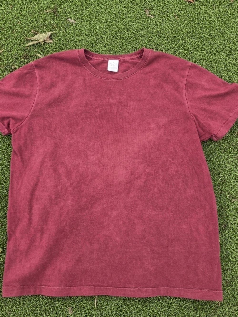 32BarBlue- Mineral Washed- Rich Burgundy Mens Cotton Crew- Neck Tee Shirt Size L